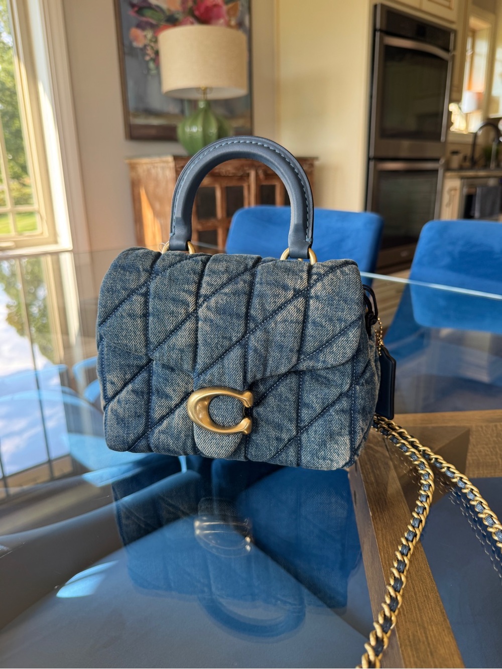 Coach Denim Quilted Mini Top-Handle Bag with Gold C
